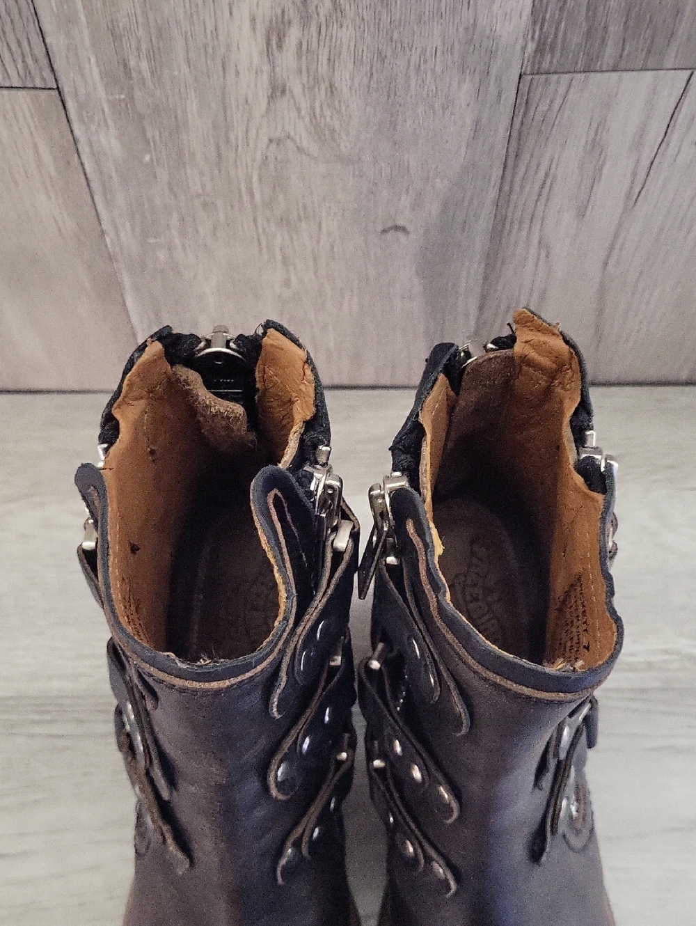 Freebird Beckett Studded Harness Ankle Boots Womens 7 Distressed Leather Zip - Picture 5 of 11